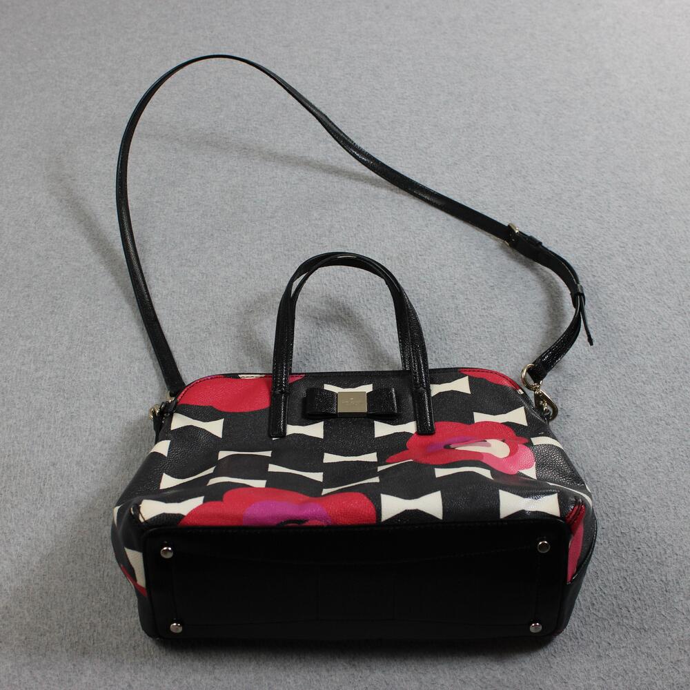 Kate Spade Satchel Crossbody Purse Bag Women Medium Black Floral Bow Colorful